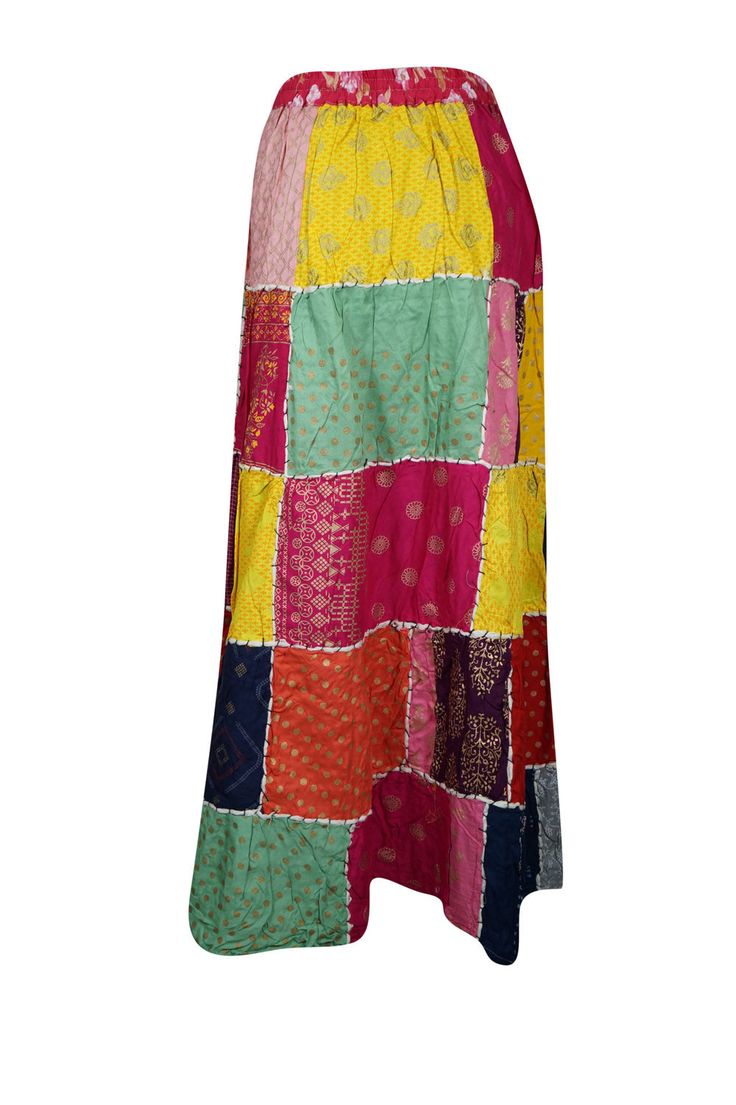 This Womens Beach Maxi Skirt Yellow Patchwork Skirts Hippie Skirts S/M is a versatile and charming addition to any wardrobe. With its mix of abstract, solid, striped, and floral prints in stunning shades of Blue, it exudes a retro, festive hippie vibe. Made with breathable, comfortable rayon fabric and featuring vertical panels highlighted by a wide "dori", this skirt is sure to be a must-have for any fashion lover. Fabric:- Rayon Measurements: Length 40 inches, Waist up to 28-38 inches Care Ins Beach Patchwork Maxi Skirt, Patchwork Maxi Skirt For Beach, Summer Patchwork Tiered Skirt, Flowy Patchwork Maxi Skirt For Summer, Summer Patchwork Maxi Skirt, Summer Patchwork Skirt, Summer Patchwork Midi Skirt, Beach Tiered Skirt With Patchwork, Multicolor Patchwork Maxi Skirt For Festivals