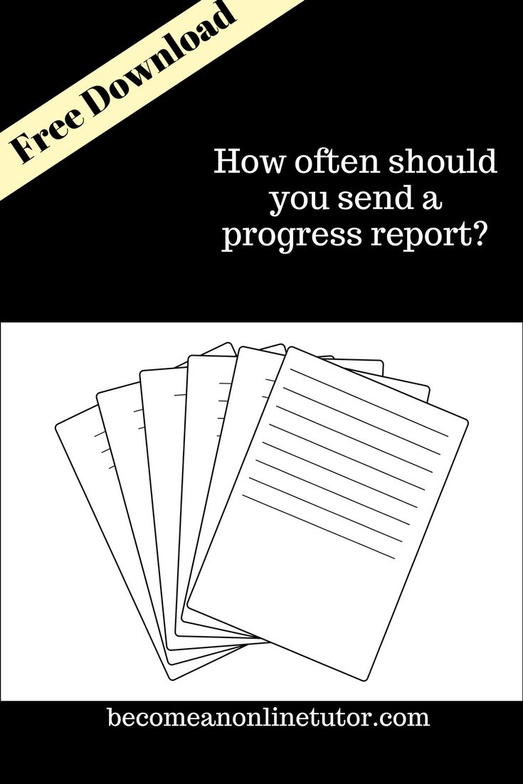 four sheets of paper with the text how often should you send a progress report?