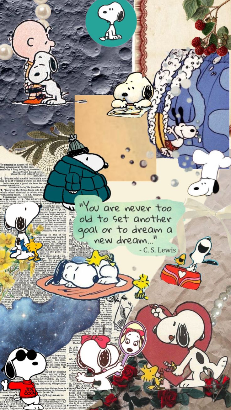 a collage of cartoon characters on an old book page with words written in it