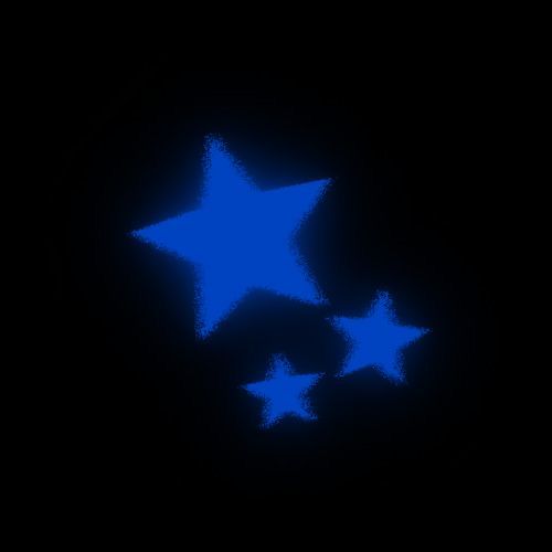 three blue stars are glowing in the dark