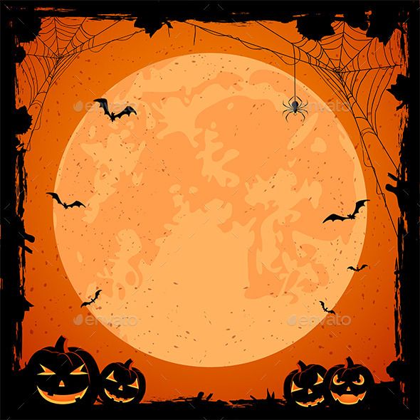 halloween background with pumpkins and bats in front of a full moon - halloween seasons