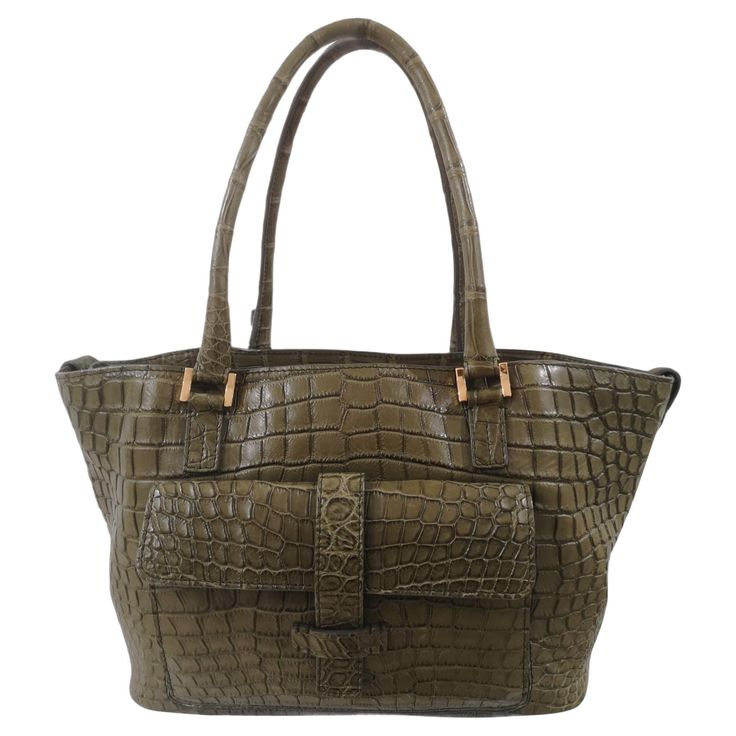 Loro Piana Bellevue military green croco Tote Bag Retail price: 25k totally made in italy measurements: 30 * 21 cm, 14 cm depth Green Business Satchel With Gold-tone Hardware, Green Leather Satchel With Crocodile Pattern, Green Crocodile Pattern Top Handle Satchel, Luxury Olive Leather Shoulder Bag, Green Business Shoulder Bag With Top Carry Handle, Green Leather Bag With Crocodile Pattern, Luxury Olive Shoulder Bag For Daily Use, Green Crocodile Pattern Satchel With Double Handle, Designer Green Bag With Crocodile Pattern