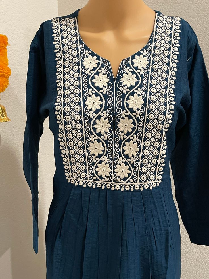 Dress measurements : Dress length 42,bust40,dress size 44 Muslin kurti wear for all simple party wear and all occasions Blue shade Material : muslin Condition:Brand new Care instructions: cold water hand wash or dry clean , don't do tumble dryer For any questions please message +1669-600-9394 Chunni:no Palazzo:no Occasion:party wear and all occasions For any questions please message +1669-600-9394 Care :dry wash only ,handwash coldwater,no dryer Style: Indian dress Dress color: shown image The o Black Velvet Blouse Design, Simple Party Wear, Velvet Blouse Design, Kurti Tops, Beautiful Kurti, Black Velvet Blouse, Kurti Top, Ethnic Dresses, Velvet Blouse