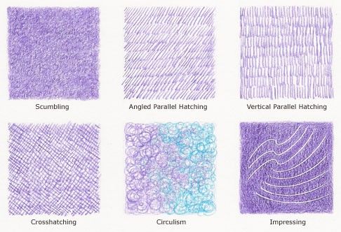 the different types of crochet stitchs are shown in purple and blue colors