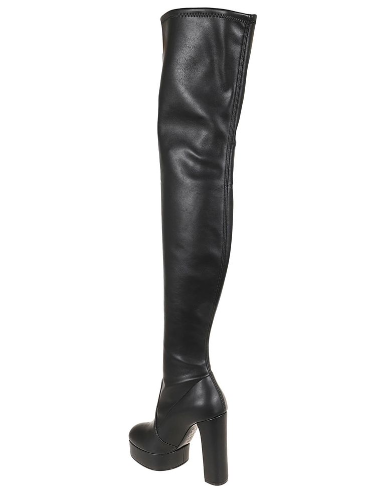 BETTY boot in stretch leather BY CASADEI. Round tip; upper knee height; chunky heel (12cm) with platform. Luxury Classic Knee-high Boots With Stacked Heel, Leather Knee-high Platform Boots With Stacked Heel, Luxury Leather Knee-high Boots With Stacked Heel, Knee-high Heeled Boots With Zipper Closure, Stretch Leather Boots, Casadei Boots, Chloe Purses, Sneaker Wedge, Chunky Heel