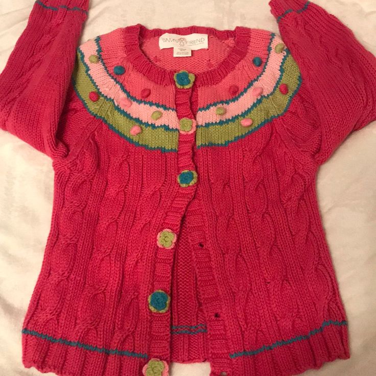 Nwot Girls Sam’s Friend Colorful Sweater Cute! Cute Vintage Sweaters, Arty Fashion Style, Frutiger Metro Clothes, Crochet Fitted Sweater, Colorful Clothing Aesthetic, Quirky Sweaters, Twee Clothes, Whimsy Clothes, Quirky Fashion Vintage