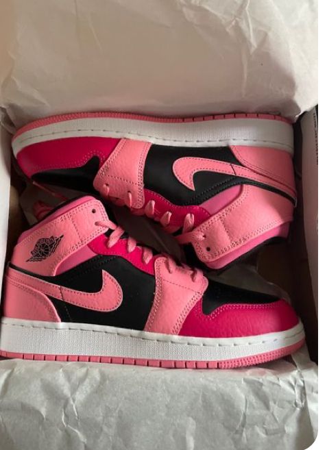 Coral Pink Jordans, Hot Pink Air Jordans, Jordan 1 Pink And Black, Pink And Black Sneakers, Jordans 1 Pink, Pink And Orange Jordans, Barbie Jordans, Baddie Jordans, Jordans Pink And Black