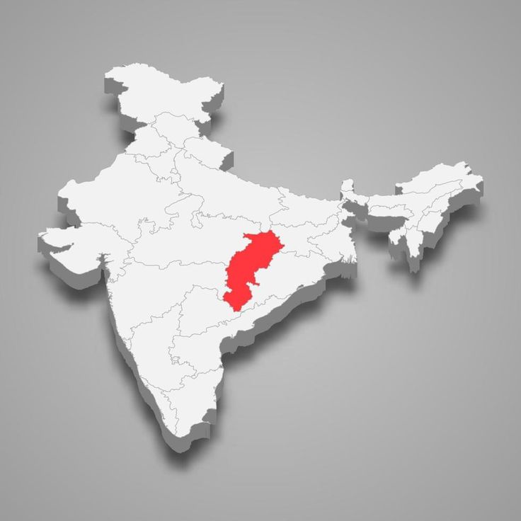 a map of india with the state highlighted in red and white, on a gray background