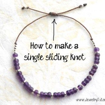 a purple beaded bracelet with the words how to make a single edging knot