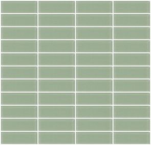 a green tile wall with white lines in the middle and one line at the bottom