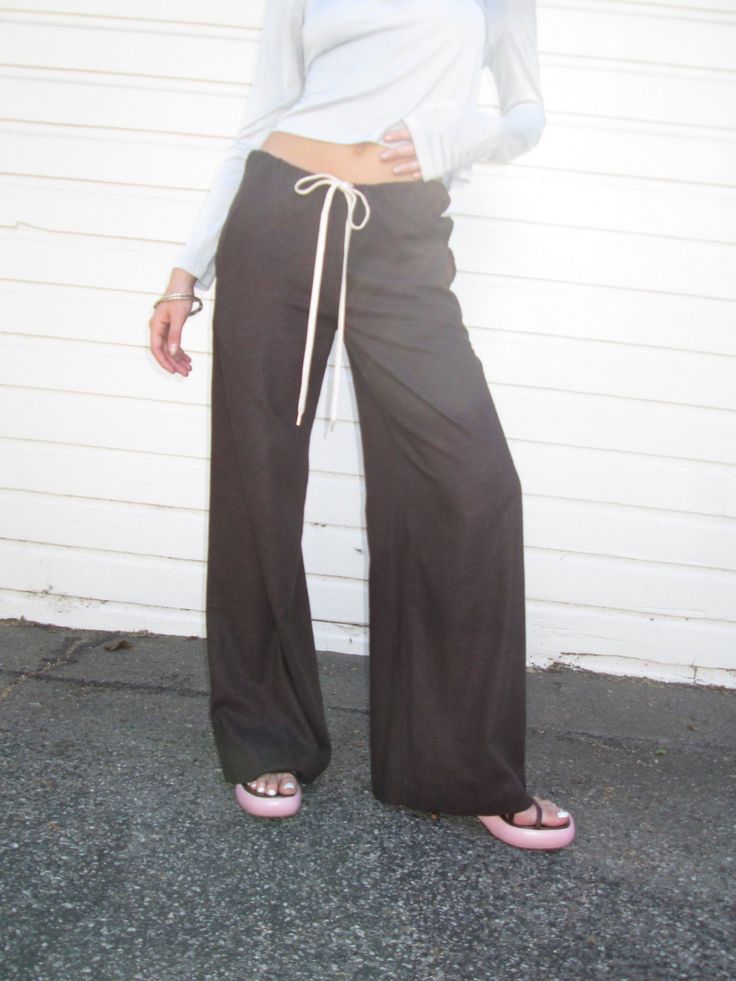 Heirloom Pant Chocolate Chocolate Brown, Linen Fabric, Drawstring Waist, Wide Leg Pants, Wide Leg, Angeles, High Waisted, Beads, Pants