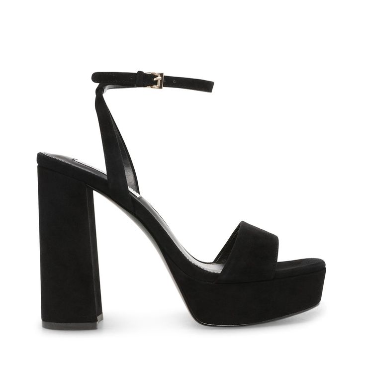 Complement formal dresses and flirty “going-out” getups alike with LESSA — a new perfectly proportioned platform sandal with a towering heel and feminine ankle strap. Suede, lucite, or synthetic upper material Fabric or synthetic lining or unlined Synthetic sole 4.75 inch heel height 1.25 inch platform Block Heel Platform Sandals, Platform Block Heels, Leather Heels Sandals, Black Suede Heels, Chunky Block Heels, Block Heels Sandal, Suede Heels, Womens Heels, Platform Heels