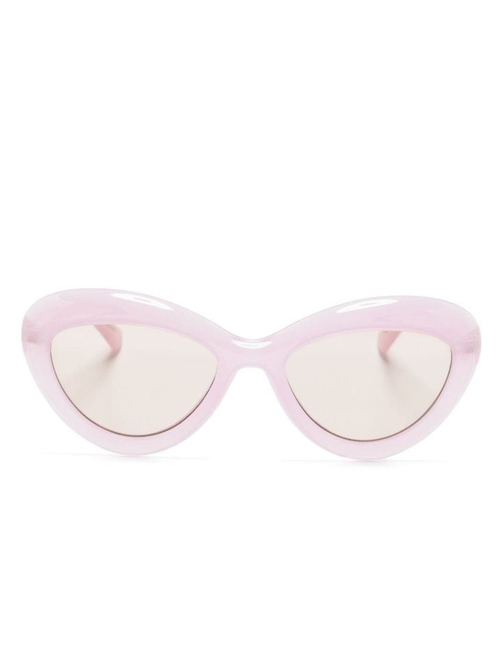 light pink acetate/acrylic translucent design cat-eye frame tinted lenses logo-embossed arm straight arms curved tips These glasses come with a protective case. Translucent Sunglasses, Translucent Design, Sunglasses Pink, Lens Logo, Fashion Moodboard, Pink Sunglasses, City Dress, Demi Fine Jewelry, Mood Board Fashion