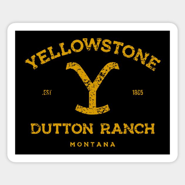 yellow and black sticker with the words yellowstone, burton ranch in gold on it