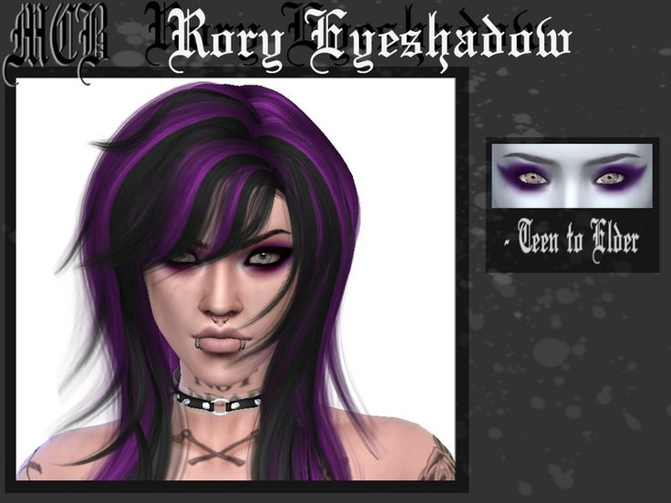 an animated image of a woman with purple hair and black eyeliners on her face