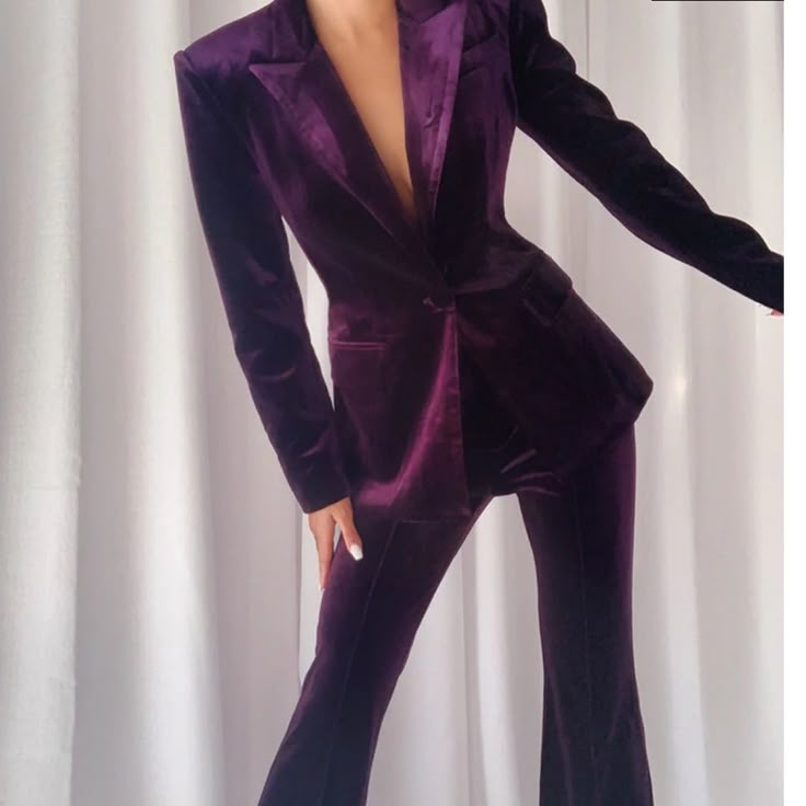 Nwt Zcrave Matching Polyester Blazer And Pant Suit. Size Small. Color Bordo, Purple Blazer, Purple Suits, Velvet Suit, Prom Ideas, Purple Outfits, Velvet Blazer, Velvet Pants, Flared Pants