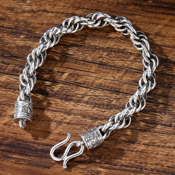 As a gift for your loved ones, this limited-stock Sterling Silver Buddhist Mantra Bold Link Chain Bracelet will be perfect!Buddhist Mantra For Happiness PositivityOm Mani Padme Hum, also known as the Mani Mantra, is the six-syllabled Sanskrit mantra. It is one of the most important mantras believed by practitioners of Tibetan Buddhism. According to Buddhist tradition, it brings happiness, luck and good fortune to its wearer.ॐ - OM (ohm) purifies EGOम - MA (mah) purifies JEALOUSYणि - NI (nee) purifies PASSIONप - PAD (pahd) purifies IGNORANCEद्मे - ME (meh purifies GREEDहूँ - HUM (hum) purifies HATREDWhat is the Buddhist Mantra bracelet for? The Buddhist Mantra bracelet is the best known for:Fuelling your creative power.Bringing joy and peace within.Attracting riches in abundance.Protecting Sterling Silver Braided Round Bracelet Gift, Sterling Silver Braided Bracelet Gift, Sterling Silver Round Braided Bracelet, Spiritual Sterling Silver Braided Bracelet Gift, Classic Sterling Silver Braided Bracelet As Gift, White Gold Sterling Silver Braided Bracelet For Gifts, White Gold Sterling Silver Braided Bracelet As Gift, Classic Braided Bracelet With Sterling Silver Clasp For Gift, Spiritual Sterling Silver Braided Bracelet