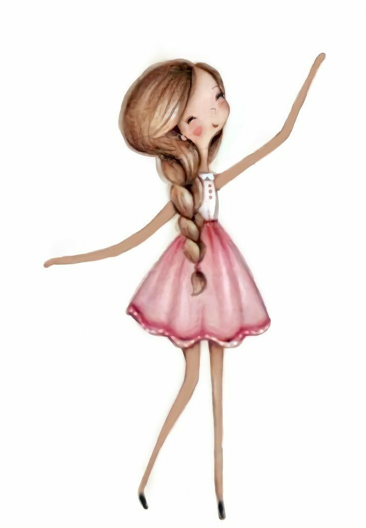 a drawing of a girl with long hair in a pink dress holding her arms out