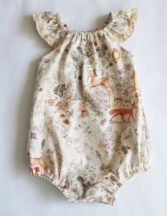 woodland baby romper Summer dress baby shower gift baby Infant Boho Dress, Fox Baby Clothes, Woodland Baby Girl, Fuchs Baby, Baby Girl Clothes Newborn, Baby Mode, Boho Romper, Bubble Romper