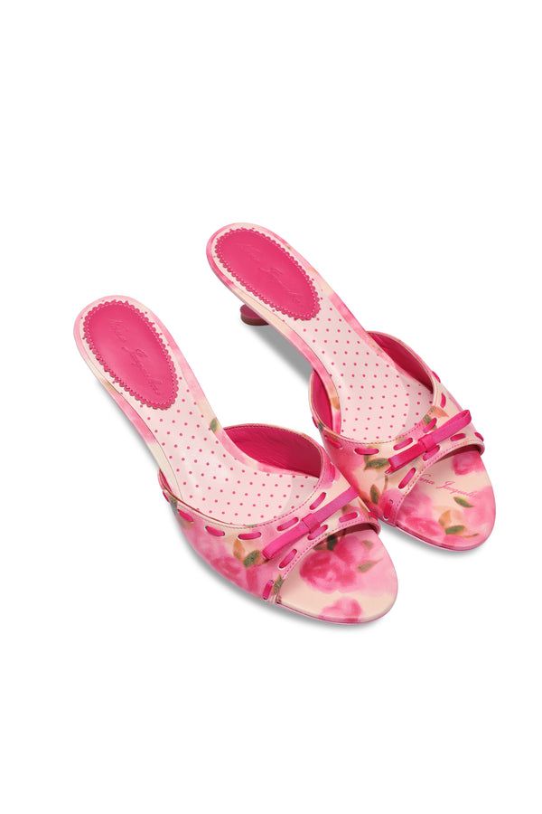 Mara Platform Sandals (Light Pink) – Nana Jacqueline Spring Slip-on Heels With Woven Sole, Summer Evening Slip-on Sandals, Spring Open Toe Wedge Sandals, Summer Slides With Open Heel, Chic Pink Slip-on Slides, Retro Synthetic Heels, Elegant Summer Fabric Heels, Elegant Fabric Heels For Summer, Feminine Closed Toe Summer Sandals