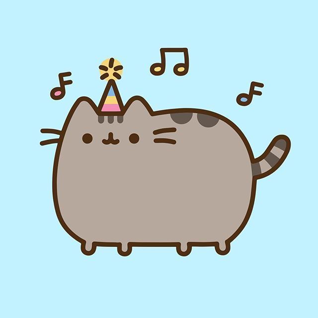 a cat with a party hat on its head and music notes around it's neck