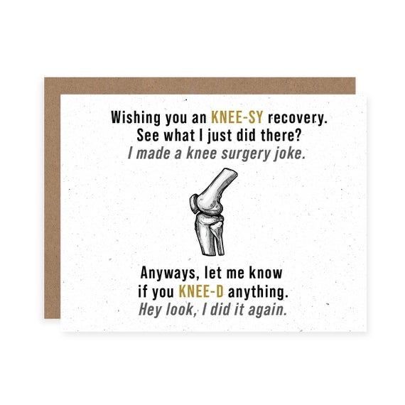 a card with the words, wishing you an knee - sy recovery