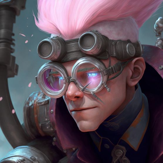 a cartoon character with pink hair and goggles