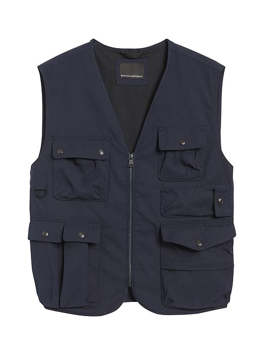 Heritage Water-Repellent Utility Vest | Banana Republic Sleeveless Utility Outerwear With Pockets, Fall Outdoor Vest With Pockets, Utility Vest With Flap Pockets, Techwear Vest With Pockets For Fall, Techwear Vest For Fall Outdoor Activities, Fall Outdoor Techwear Vest, Sleeveless Outerwear With Flap Pockets For Outdoor, Sleeveless Outdoor Outerwear With Flap Pockets, Cotton Work Vest With Multiple Pockets