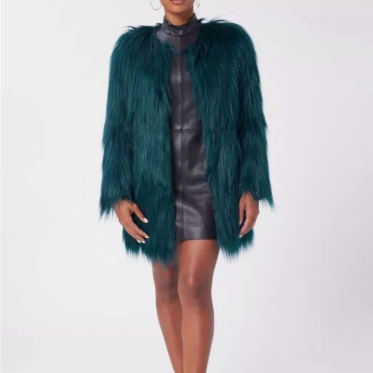 This Gorgeous Faux Fur Jacket Is Quite Amazing And Runway Ready. Heads Will Turn This Holiday Season When You Walk In The Room With This Stunner On. Nwot. Never Worn. Free Teal Cashmere Hat Will Be Sent With The Jacket Upon Purchase Because It Matches And Belongs With The Coat Faux Fur Long Sleeve Outerwear With Feather Trim, Faux Fur Outerwear With Feather Trim And Long Sleeves, Fall Faux Fur Outerwear With Feather Trim, Fall Long Coat With Feather Trim, Long Coat With Feather Trim For Fall, Fluffy Fur Coat For Fall Party, Long Feather Trim Coat For Fall, Winter Long Sleeve Outerwear With Feather Trim, Green Faux Fur Trim Coat For Fall