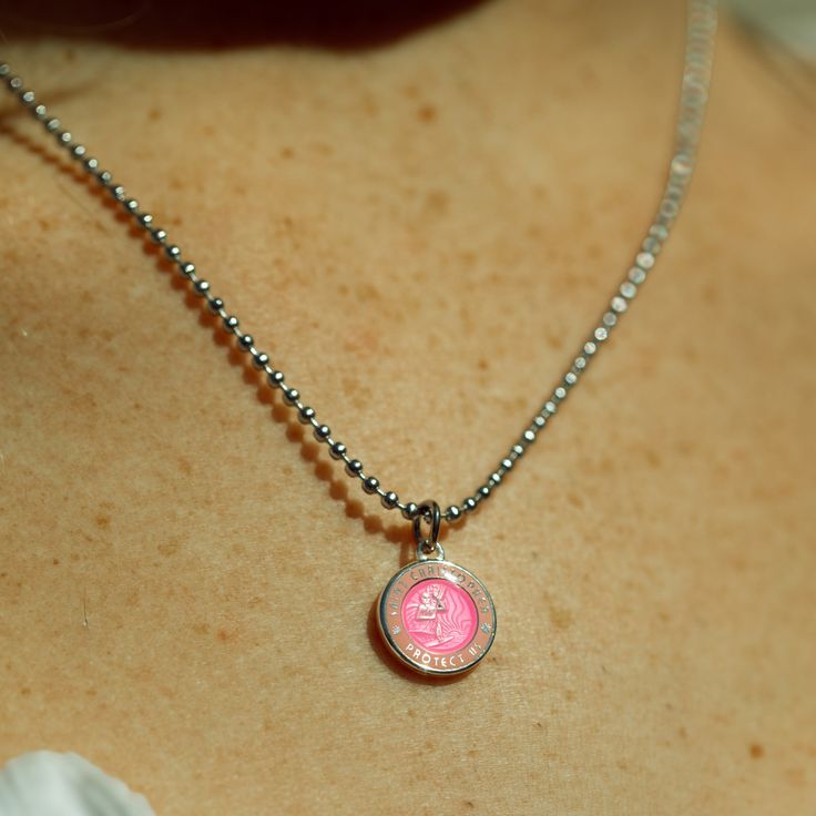 Small - Fuchsia / Pink Pink Pendant Charm Necklace, Personalized Pink Pendant Charm Necklaces, Personalized Pink Charm Necklace With Pendant, Personalized Pink Pendant Charm Necklace, Pink Nickel-free Charm Necklace For Gifts, Pink Personalized Charm Necklace, Personalized Pink Round Charm Necklaces, Personalized Pink Round Charm Necklace, Pink Hypoallergenic Charm Necklace For Gift