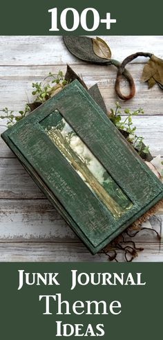 an old book sitting on top of a wooden table next to scissors and other items