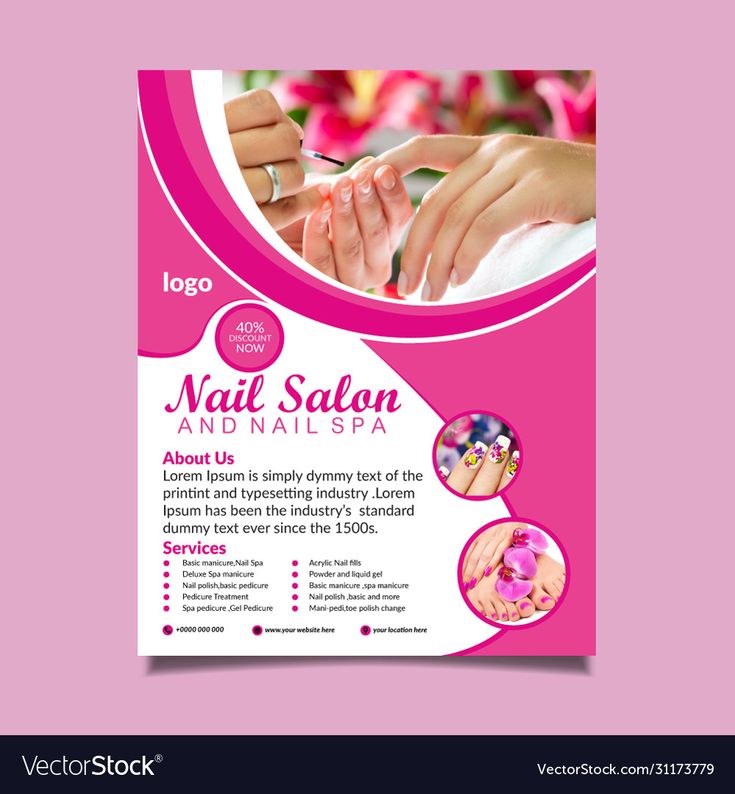 a pink flyer for nail salon and spa