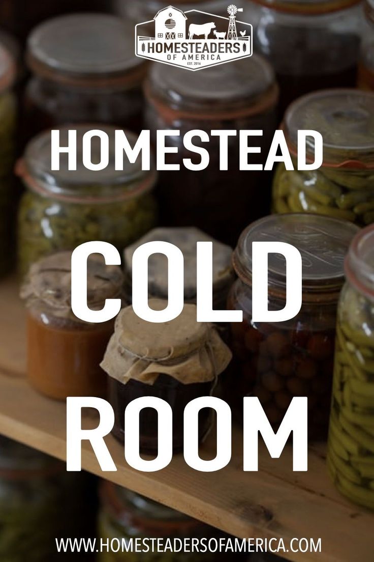 jars filled with pickles and beans sitting on top of a shelf next to the words, homestead cold room