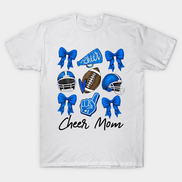 a t - shirt that says cheer mom with blue bows and footballs on it