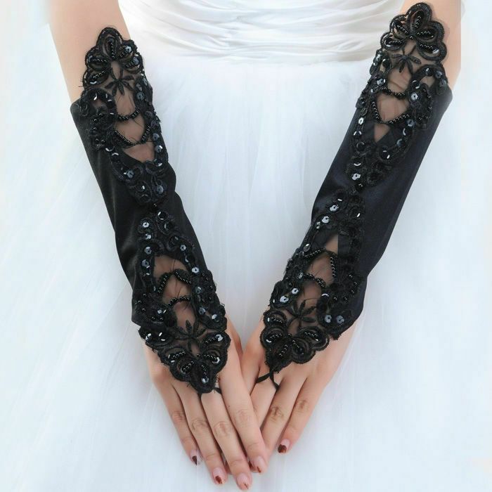 100% Brand New Color: Black Size:Free. Length:about 27cm Material:Spandex/Stretchable Satin. Quantity:1 pair. Great for Prom, Weddings, Costumes, or any other formal occasion. Very Comfortable, Beautiful, and Smooth Bride Gloves, Beaded Gloves, Lace Fingerless Gloves, Long Fingerless Gloves, Goth Wedding, Sequin Wedding, Wedding Gloves, Bridal Gloves, Applique Wedding