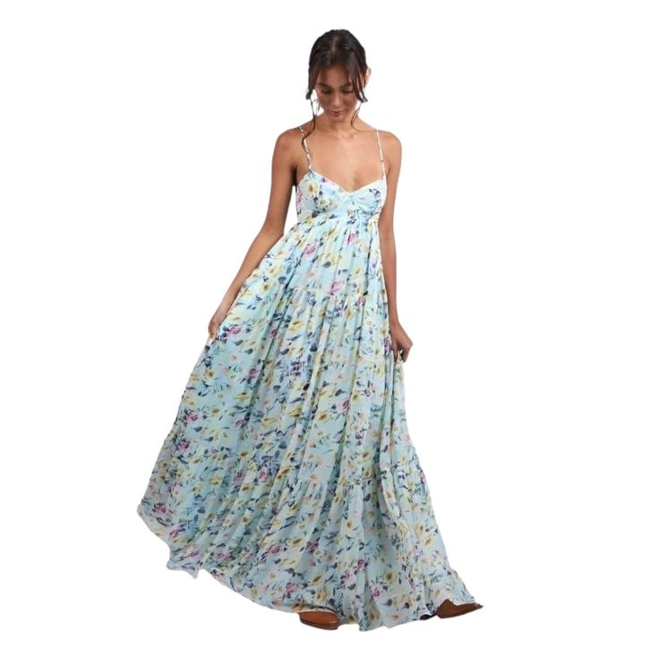 Embrace effortless elegance with our Floral Breeze Maxi Dress. Featuring a flowing silhouette and a vibrant floral print, this dress is perfect for any occasion. Style with sandals or heels for a chic and feminine look. Shop more Dresses Model is wearing a small Blue Floral print Sweetheart neckline Adjustable straps Bra top Open back with double hook and eye closure Maxi length Lined 100% polyester Still not sure which size to get? Ask one of our stylists! Please give us a call at 856-452-5821 Chic Chiffon Sundress For Garden Party, Blue Chiffon Beach Sundress, Blue Chiffon Sundress For The Beach, Blue Chiffon Sundress For Summer, Spring Bohemian Chiffon Dress, Bohemian Chiffon Spring Dress, Spring Chiffon Floral Dress For Garden Party, Feminine Summer Chiffon Maxi Dress, Flowy Chiffon Sundress For Spring