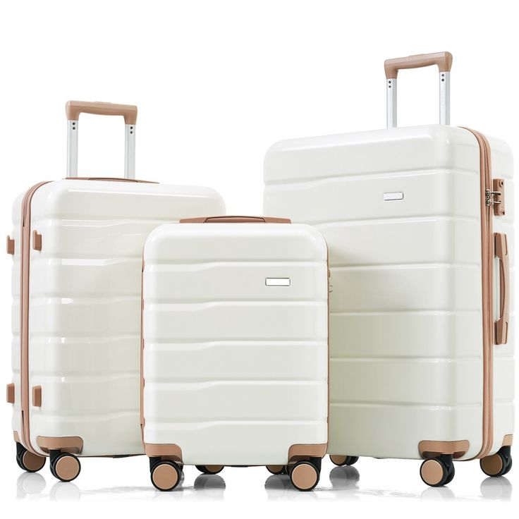 This set includes three versatile sizes: 20", 24", and 28", ensuring you have the perfect option for any trip. Each piece features a durable ABS hard shell, providing robust protection for your belongings while maintaining a lightweight structure for easy handling. The standout feature of this luggage set is the 360° spinner wheels. Say goodbye to struggling with your luggage in crowded airports or busy streets. Additionally, the integrated TSA-approved lock offers enhanced security and peace of Royalty Dr, Premium Luggage, Travel Luggage Set, 3 Piece Luggage Set, Hard Shell Luggage, Hardside Spinner Luggage, Spinner Luggage Sets, Lightweight Suitcase, Storage Trunks