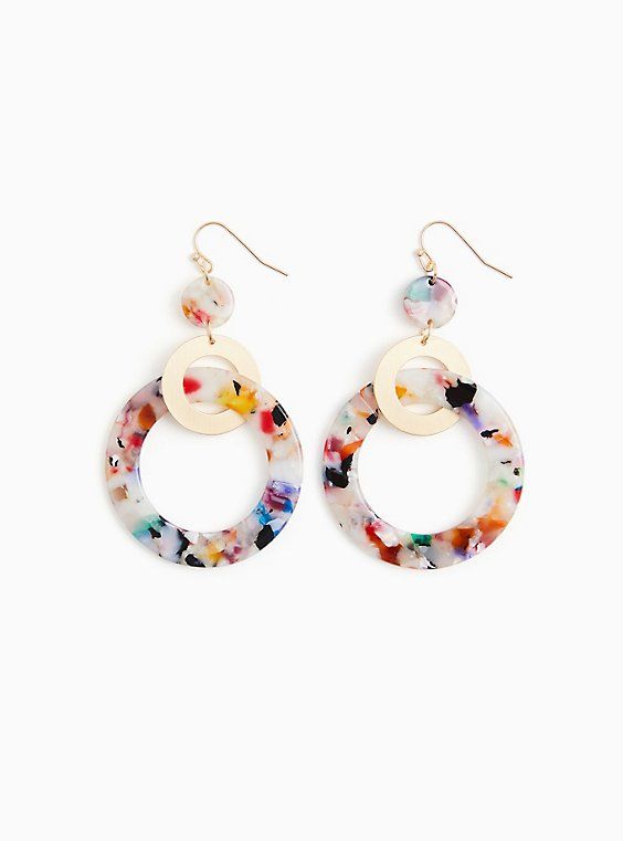 the multicolored earrings are hanging from an oval shaped earring on a white background