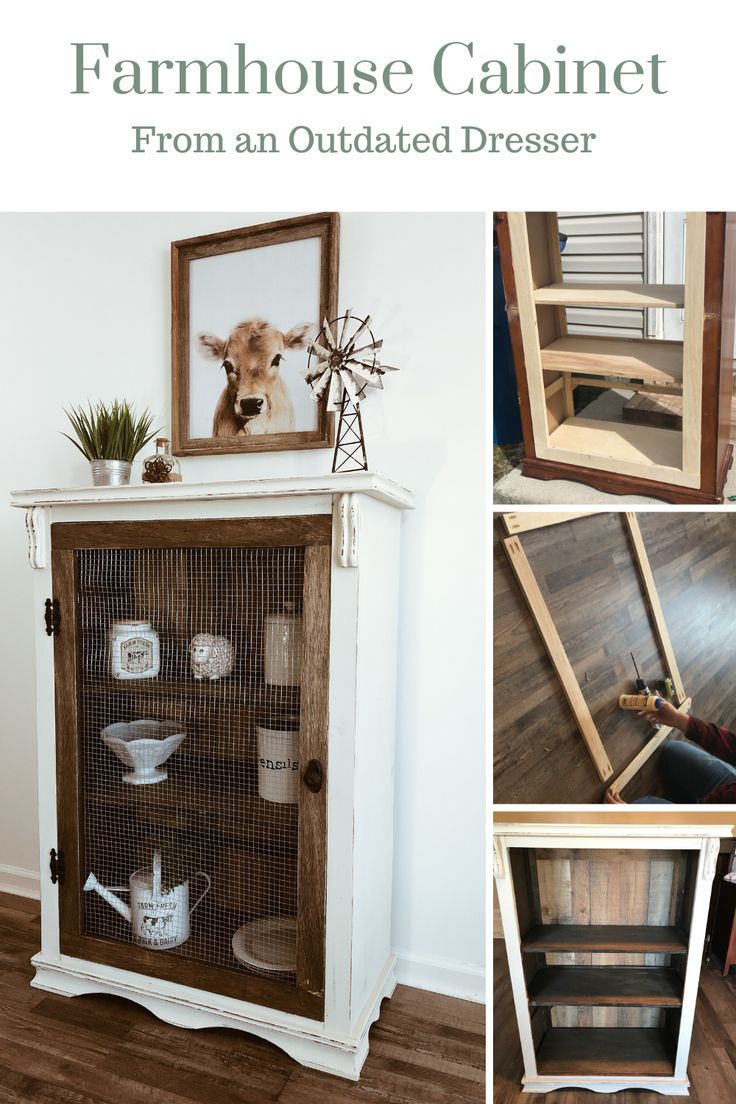 an old cabinet has been transformed into a farmhouse cabinet from an outdated dresser