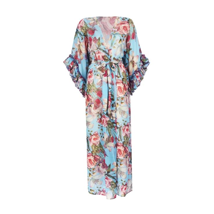 This long sleeve elegant dress is one size fits all and is expertly produced in Turkey from high quality fabric to your exact measurements. Can be used as kaftan or beachwear.    Composition: 100% Pes Composition: 100% PES  Hand wash Wash inside out Maxi Length Beachwear Cover-up For Brunch, Blue Long Sleeve Maxi Dress For Vacation, Long Sleeve Floral Print Beach Dress For Beach Season, Long Sleeve Floral Print Dress For Beachwear, Long Sleeve Floral Beach Dress For Beach Season, Bohemian Long Sleeve Beach Dress For Brunch, Long Sleeve Floral Print Beach Dress, Long Sleeve Beach Dress For Brunch, Blue Long Sleeve Maxi Dress For Beach