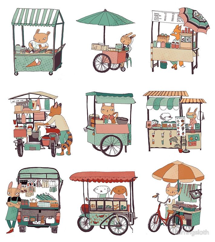 an image of some food carts with animals on them