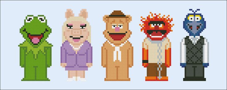 The Muppet ShowFeaturing Kermit, Miss Piggy, Fozzie, Animal and Gonzo Die Muppets, Fused Beads, Disney Crochet, Disney Crochet Patterns, Mini People, Hama Beads Design, The Muppet Show, Diy Perler Bead Crafts, Perler Ideas