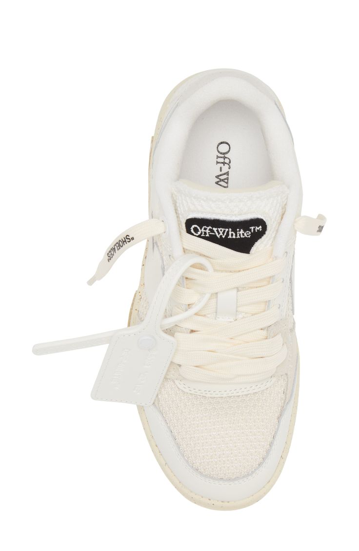 Off-White looks to '80s and '90s athletic shoes to create a modern sneaker that sports a low profile with nods to street, basketball and runner aesthetics. Directional arrows and a logo-embossed tag score winning sneakerhead points. Lace-up style Removable insole Synthetic and leather upper/textile lining/rubber sole Imported Designer Shoes Black Owned/Founded Low-top Logo Sneakers For Streetwear, White Low-top Running Shoes With Logo, White Low-top Platform Sneakers With Logo, White Sporty Running Shoes With Logo, Sporty White Running Shoes With Logo, Sporty White Sneakers With Logo, White Logo Sneakers For Streetwear, White Running Shoes With Logo For Jogging, White Running Shoes With Logo For Sports