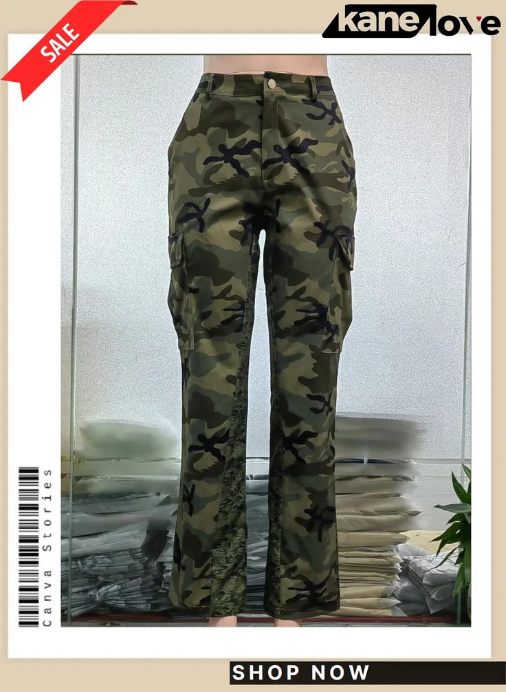 Straight-leg Camouflage Casual Pants Spring Combat Pants With Pockets, Camouflage Straight Leg Cargo Parachute Pants, Stretch Camouflage Bottoms With Pockets, Camouflage Cargo Pants For Fall, Camouflage Straight Leg Parachute Pants With Side Pockets, Camouflage Cargo Pants With Straight Leg, Stretch Military Camouflage Bottoms, Fall Camouflage Cargo Bottoms, Green Combat Style Long Pants