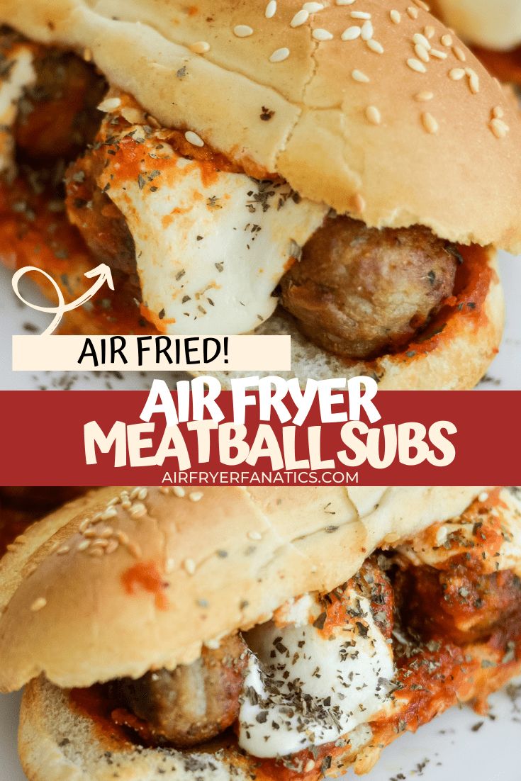 air fried meatball subs with marinara sauce and cheese on the bun are ready to be eaten