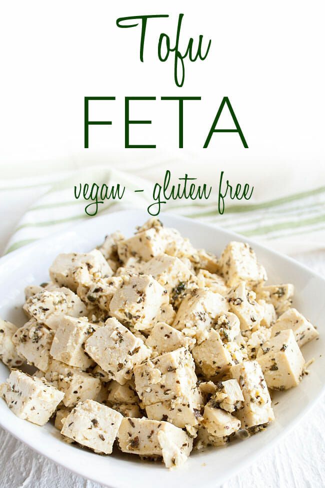 tofu feta in a white bowl with text overlay