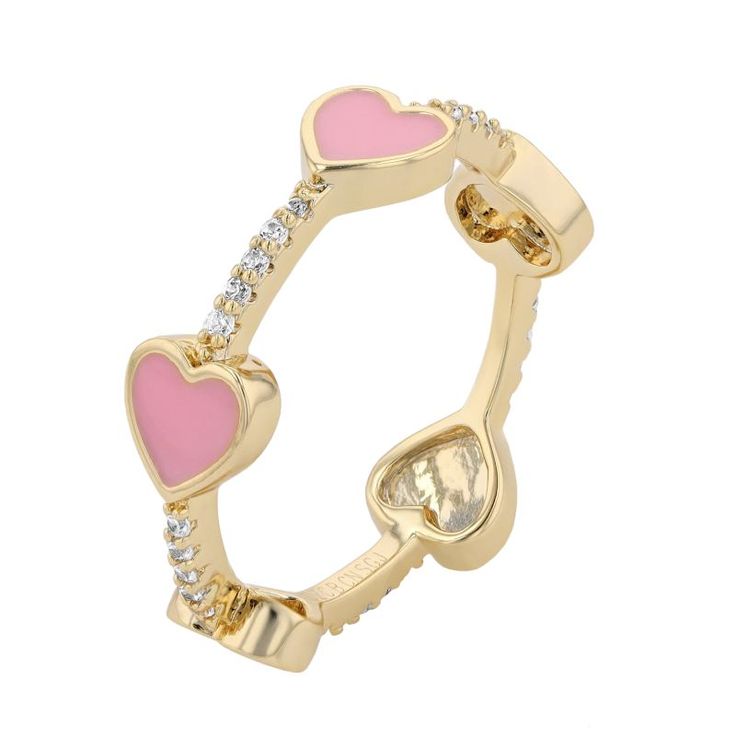 You will love the charming design of this cubic zirconia pink enamel heart stacking ring. Click on this JEWELRY & WATCHES GUIDE to learn about fit, styles, materials and more! You will love the charming design of this cubic zirconia pink enamel heart stacking ring. Click on this JEWELRY & WATCHES GUIDE to learn about fit, styles, materials and more! FEATURES Width: 6 mm Shank style: stackable Band fit: comfort fit Metal: brass Plating: 14k gold Finish: polished Packaging: velvety pouchSTONE DETA Pink Enamel Stackable Jewelry, Pink Stackable Enamel Ring As A Gift, Pink Enamel Stackable Ring As Gift, Pink Heart-shaped Cubic Zirconia Rings, Enamel Heart Shaped Promise Ring, Valentine's Day Gold Heart Enamel Ring, Pink Cubic Zirconia Stackable Rings As Gift, Pink Cubic Zirconia Stackable Rings For Anniversary, Stackable Cubic Zirconia Jewelry For Valentine's Day