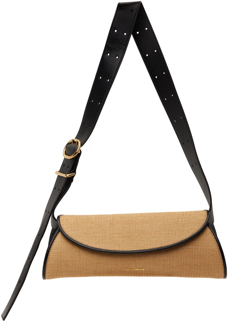 Woven nylon-blend faux-raffia shoulder bag in beige. · Buffed leather trim throughout · Adjustable pin-buckle shoulder strap · Logo hardware at face · Magnetic press-stud flap · Card slot at interior · Nappa sheepskin lining · Gold-tone hardware · H4 x W11 x D4 Supplier color: Natural Designer Flap Shoulder Bag With Leather Trim, Chic Bag With Leather Trim And Flap, Beige Flap Shoulder Bag With Leather Trim, Chic Flap Bags With Leather Handles, Chic Saddle Bag With Leather Trim And Top Handle, Beige Leather Trim Flap Shoulder Bag, Chic Saddle Bag With Top Handle And Leather Trim, Chic Leather Trim Saddle Bag For Travel, Chic Shoulder Bag With Leather Trim And Flap