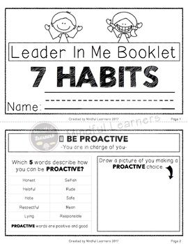 an image of a book report with the title'leader in me booklet 8 habitts '