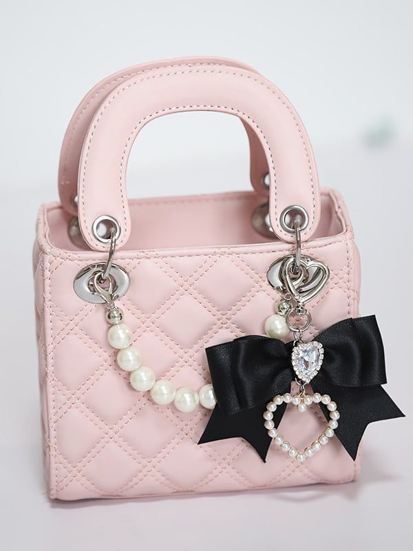 This price is for a bag only, others are not included. Bag Details:Quilted Design / Zip Closure Japanese Handbag, Mini Hand Bag, Girly Bags, Girls Handmade, Pretty Bags, Cute Purses, Grunge Style, Really Cute Outfits, Pearl Chain